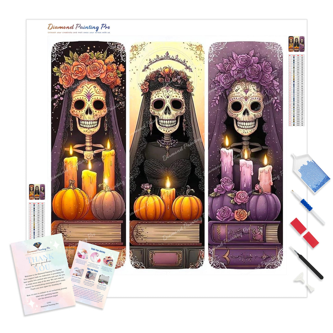 Sugar Skull Brides Trio Diamond Painting Kit - Full Drill / Square or Round Diamonds with AB Drills Option