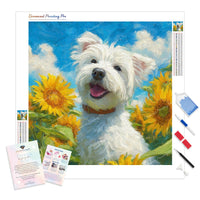 Westie Sunshine Diamond Painting Kit - Full Drill / Square or Round Diamonds with AB Drills Option