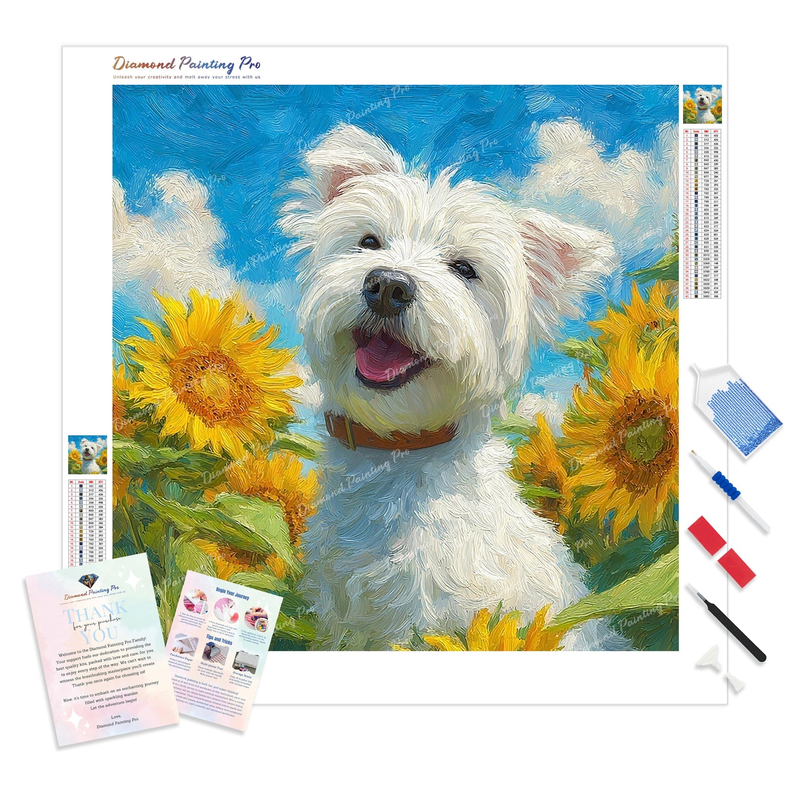 Westie Sunshine Diamond Painting Kit - Full Drill / Square or Round Diamonds with AB Drills Option