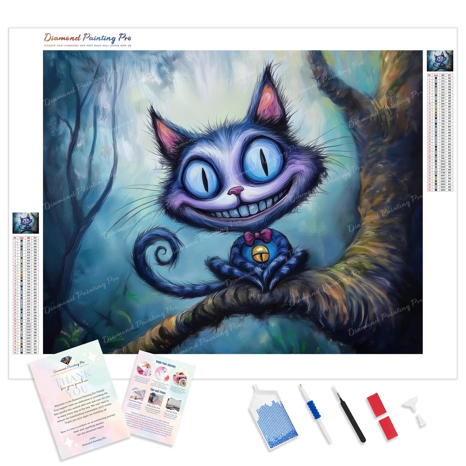 Whimsy Cheshire Cat Diamond Painting Kit - Full Drill / Square or Round Diamonds with AB Drills Option