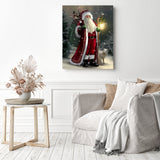 Santa in the Forest | Diamond Painting Displayed as Home Decor