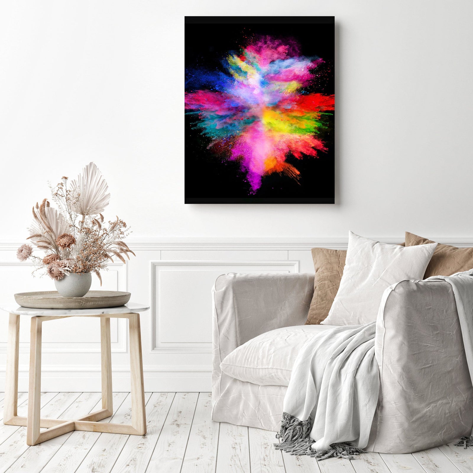 Rainbow Smoke | Diamond Painting Displayed as Home Decor