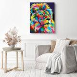 Colorful Abstract Lion | Diamond Painting Displayed as Home Decor