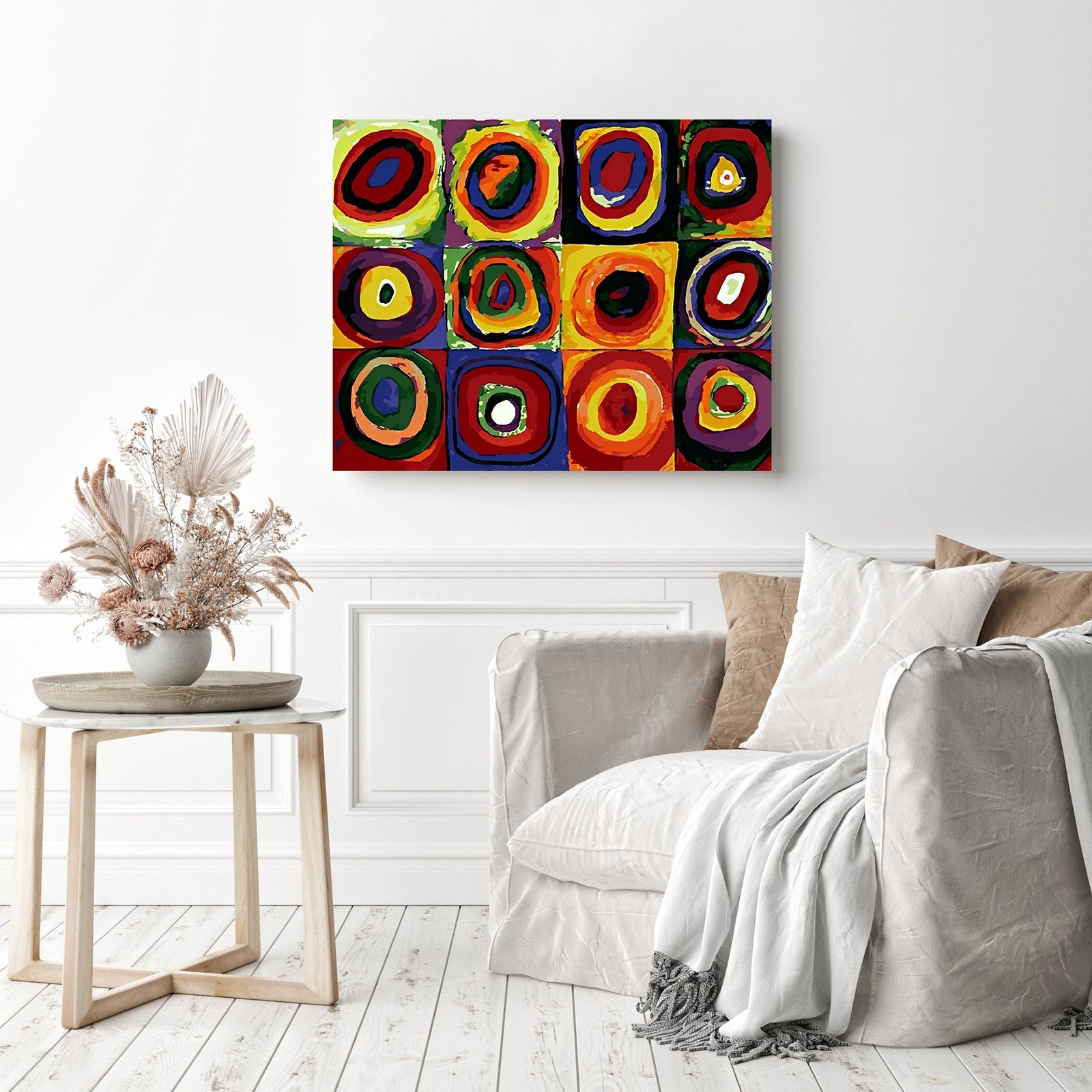 Color Study Squares with Concentric Circles | Diamond Painting Displayed as Home Decor