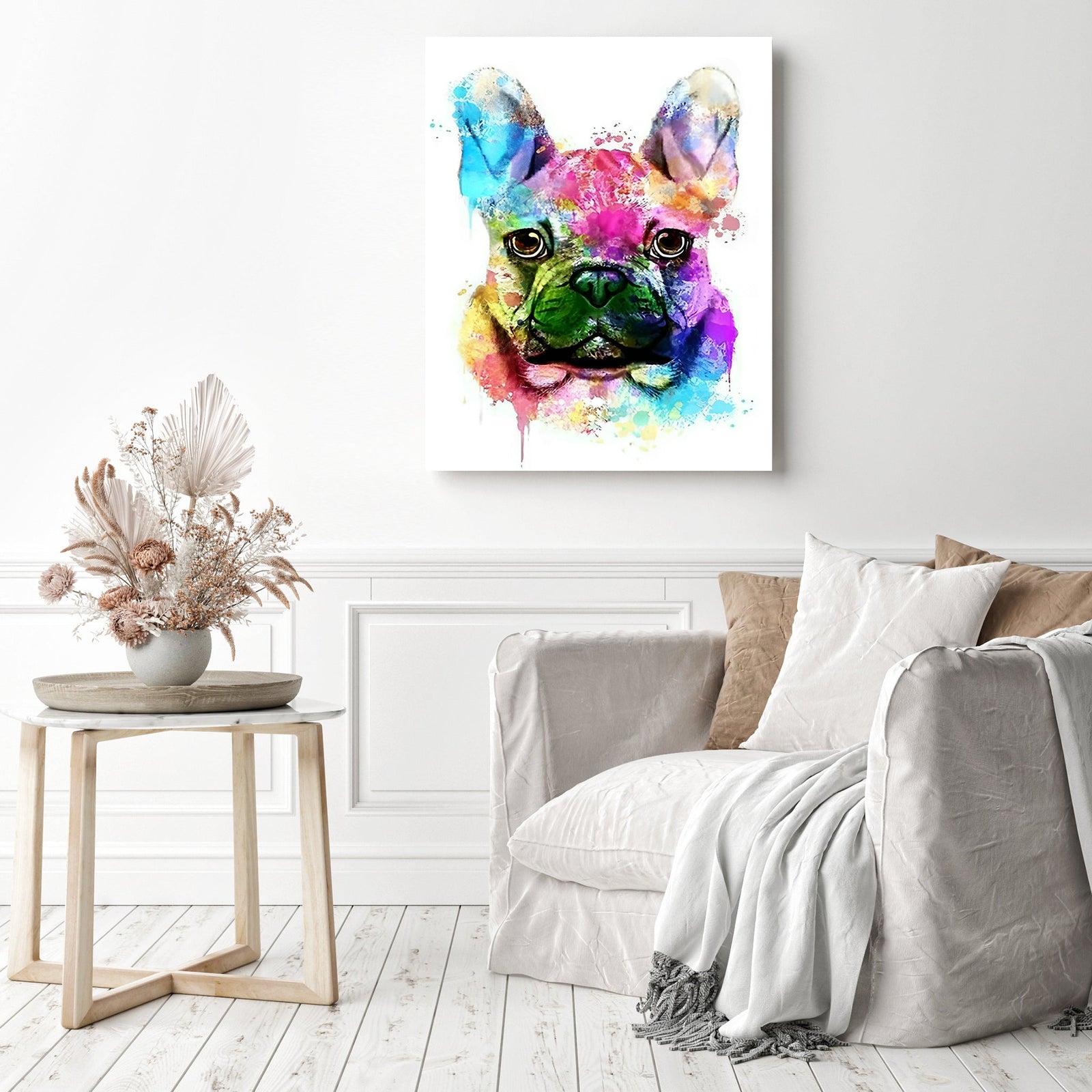 Colorful French Bulldog | Diamond Painting Displayed as Home Decor