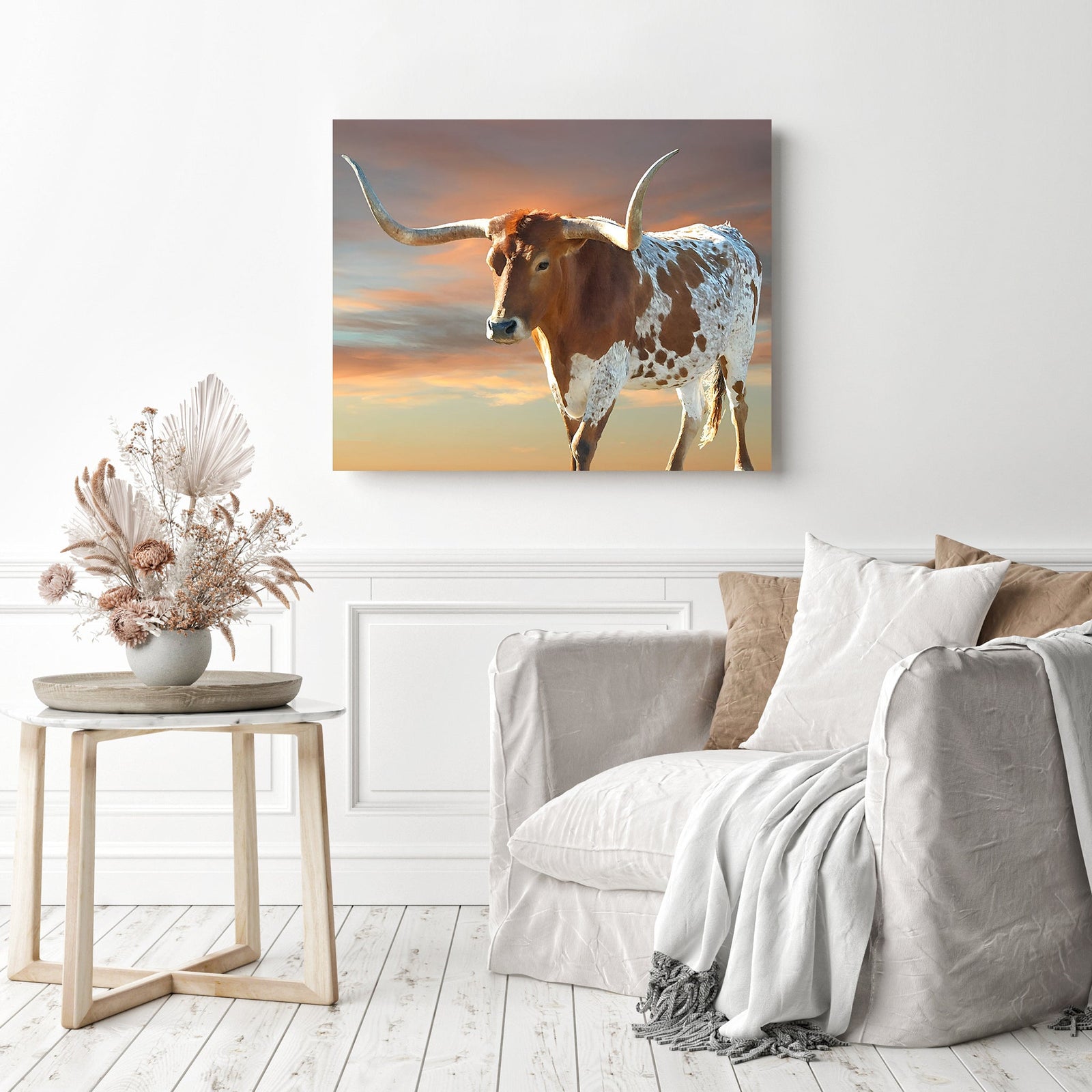 Texas Longhorn Cow | Diamond Painting Displayed as Home Decor
