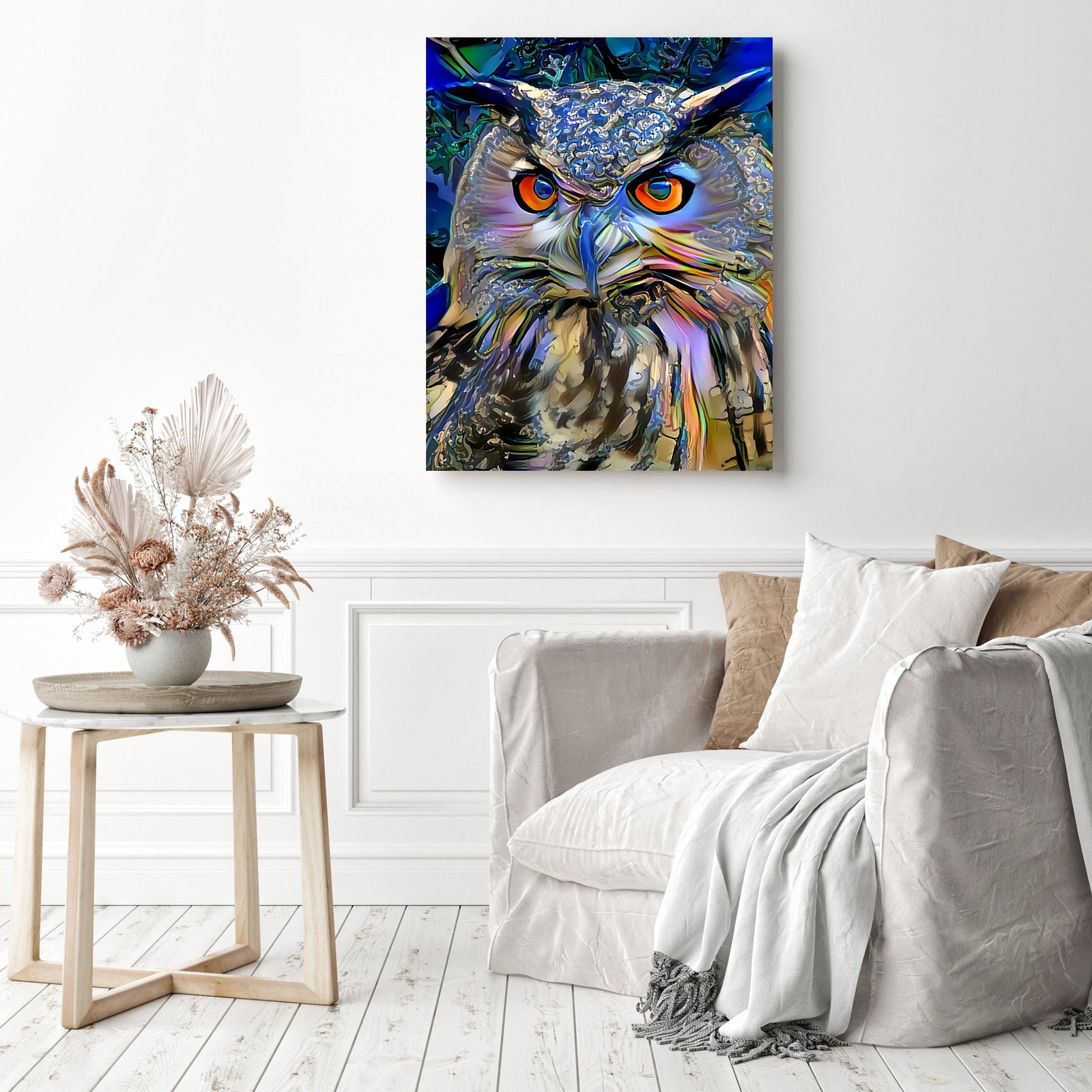 Metallic Owl | Diamond Painting Displayed as Home Decor