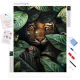 Tiger in Leaves | Diamond Painting Kit - Full Drill - Square or Round Diamonds with AB Drills Option