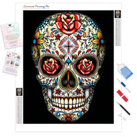 Sugar Skull With Rose Eyes | Diamond Painting Kit - Full Drill - Square or Round Diamonds with AB Drills Option