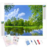 Spring Nature Forest Lake | Diamond Painting Kit - Full Drill - Square or Round Diamonds with AB Drills Option
