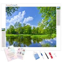 Spring Nature Forest Lake | Diamond Painting Kit - Full Drill - Square or Round Diamonds with AB Drills Option