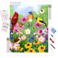Spring Birds Flowers | Diamond Painting Kit - Full Drill - Square or Round Diamonds with AB Drills Option