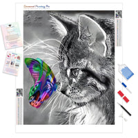 Kitty and Butterfly | Diamond Painting Kit - Full Drill - Square or Round Diamonds with AB Drills Option