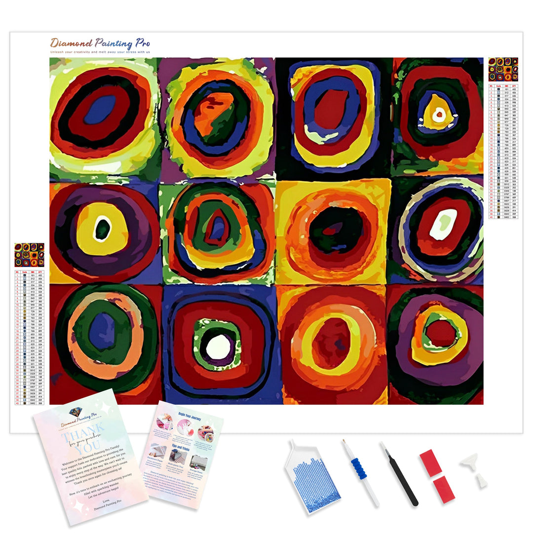 Color Study Squares with Concentric Circles | Diamond Painting Kit - Full Drill - Square or Round Diamonds with AB Drills Option