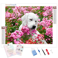 Labrador Retriever Flower | Diamond Painting Kit - Full Drill - Square or Round Diamonds with AB Drills Option