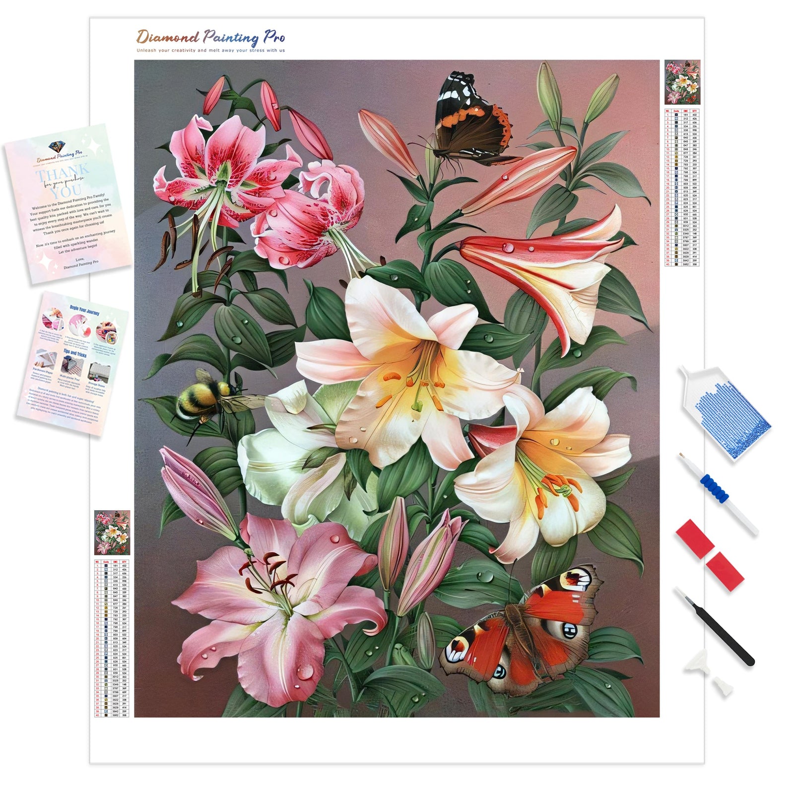 Butterflies and Flowers | Diamond Painting Kit - Full Drill - Square or Round Diamonds with AB Drills Option