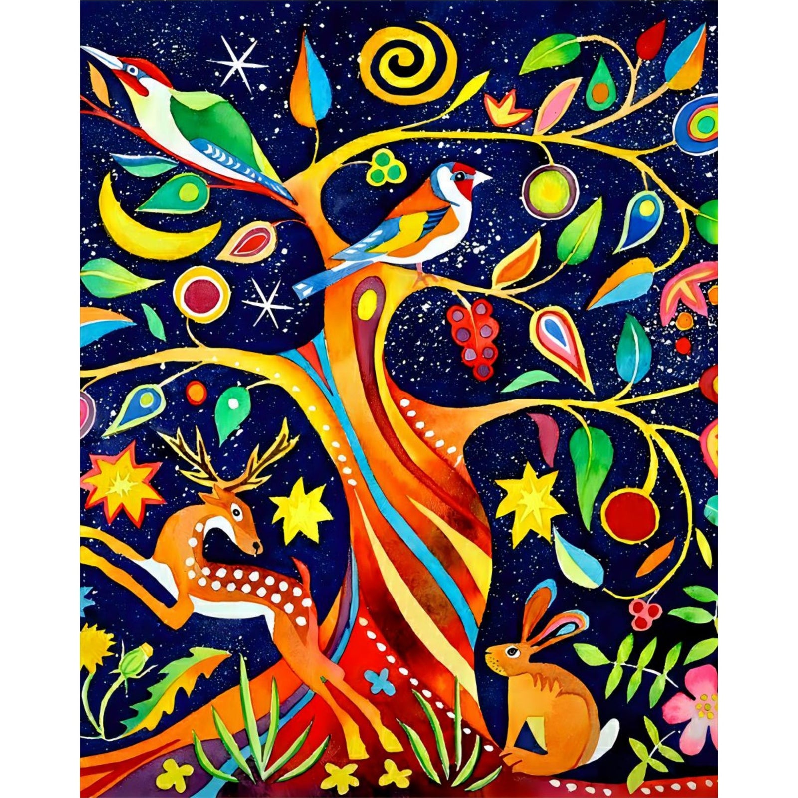 Folk Tree | Diamond Painting Design - Full Drill Diamond Art with 5d Square or Round Diamonds - AB Drills Available