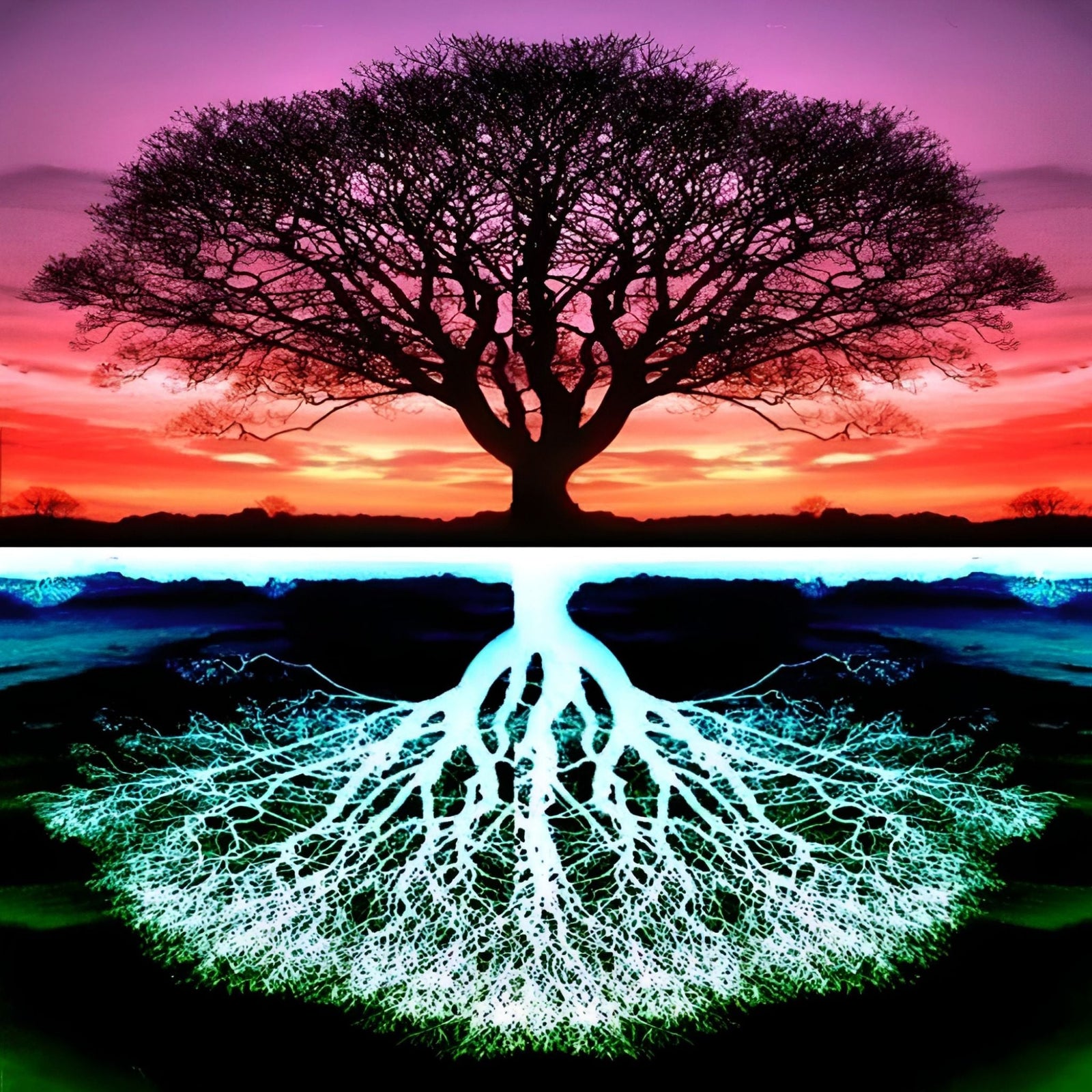 Colorful Fantasy Tree Different Reflection | Diamond Painting Design - Full Drill Diamond Art with 5d Square or Round Diamonds - AB Drills Available