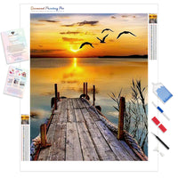 Lakeside Sunset Jetty Bliss | Diamond Painting Kit - Full Drill - Square or Round Diamonds with AB Drills Option