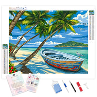 Boat Stranded on an Island | Diamond Painting Kit - Full Drill - Square or Round Diamonds with AB Drills Option