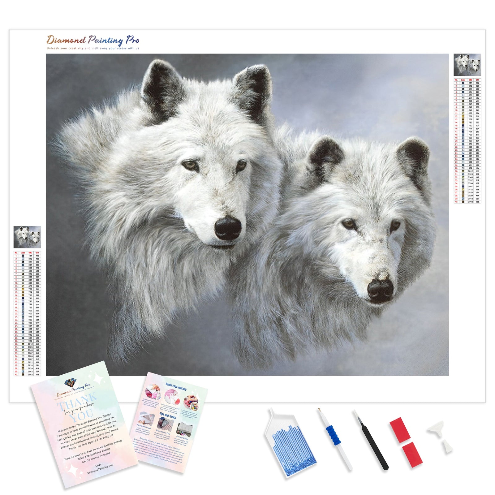 White Wolves | Diamond Painting Kit - Full Drill - Square or Round Diamonds with AB Drills Option