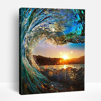 Sunset and Crashing Waves | Paint By Numbers