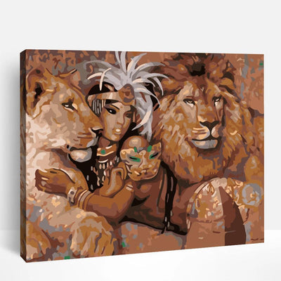 Tribal Woman and Lion | Paint By Numbers