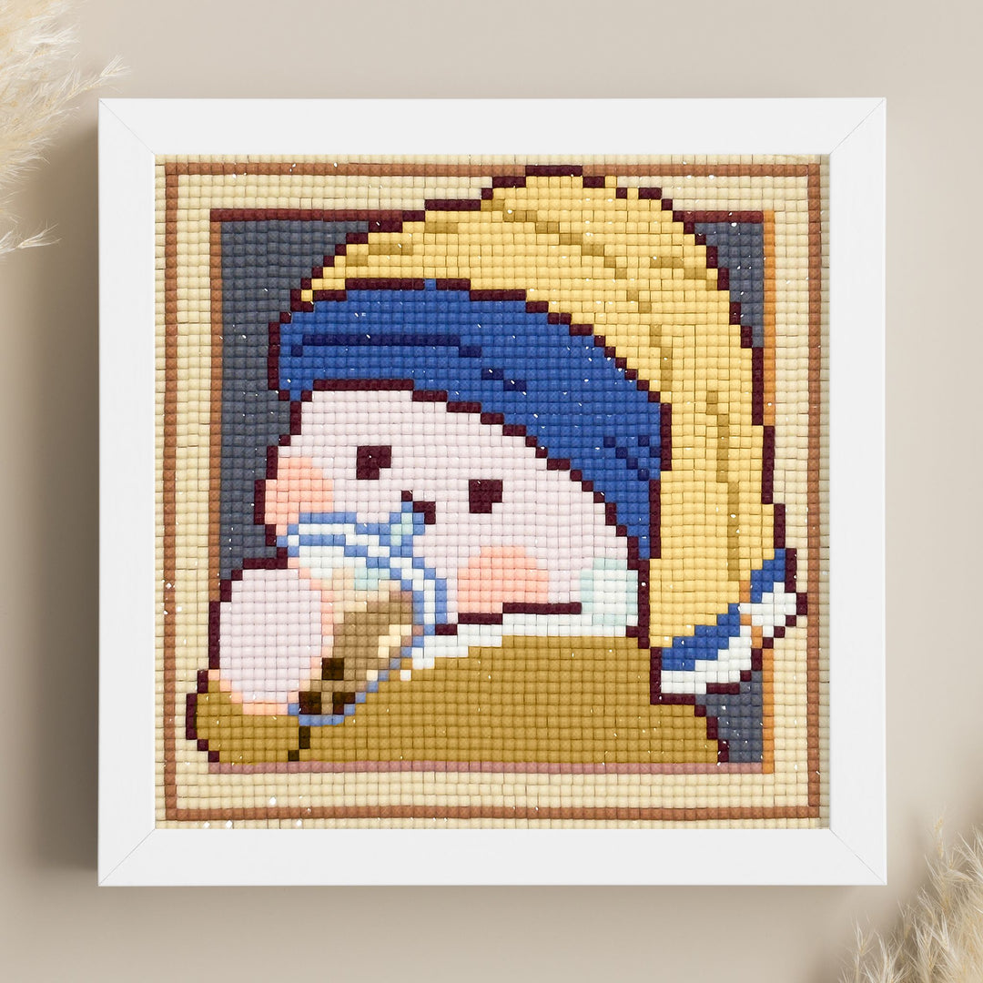 Girl with a Pearl Earring and Boba Tea | Frame Included | Diamond Painting