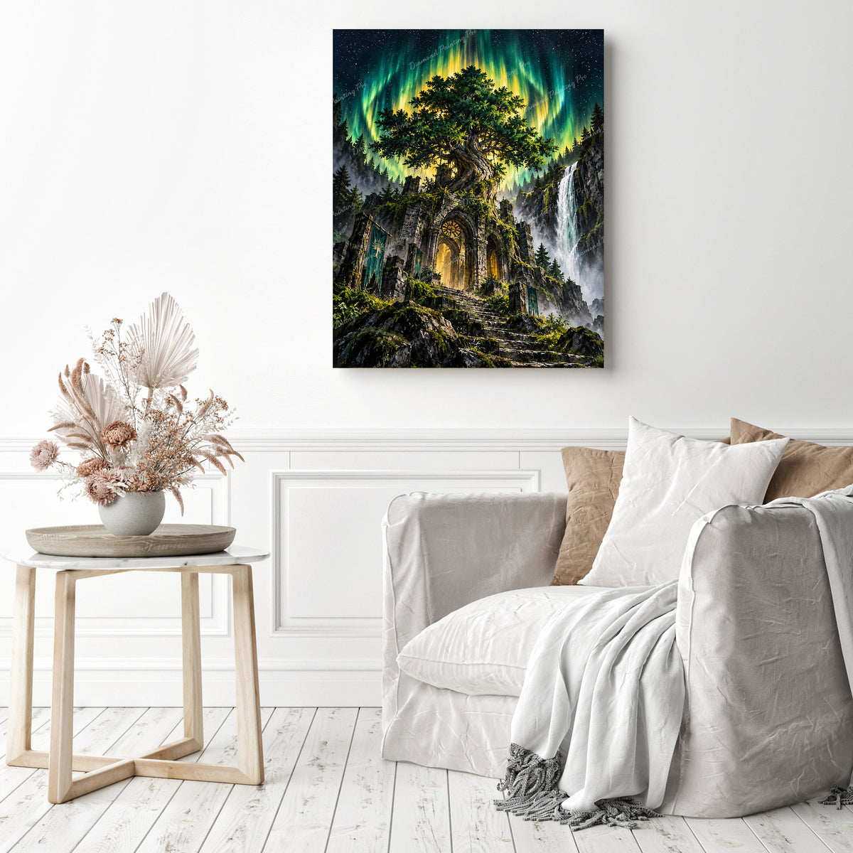 Aurora Tree Temple Diamond Painting as Home Decor