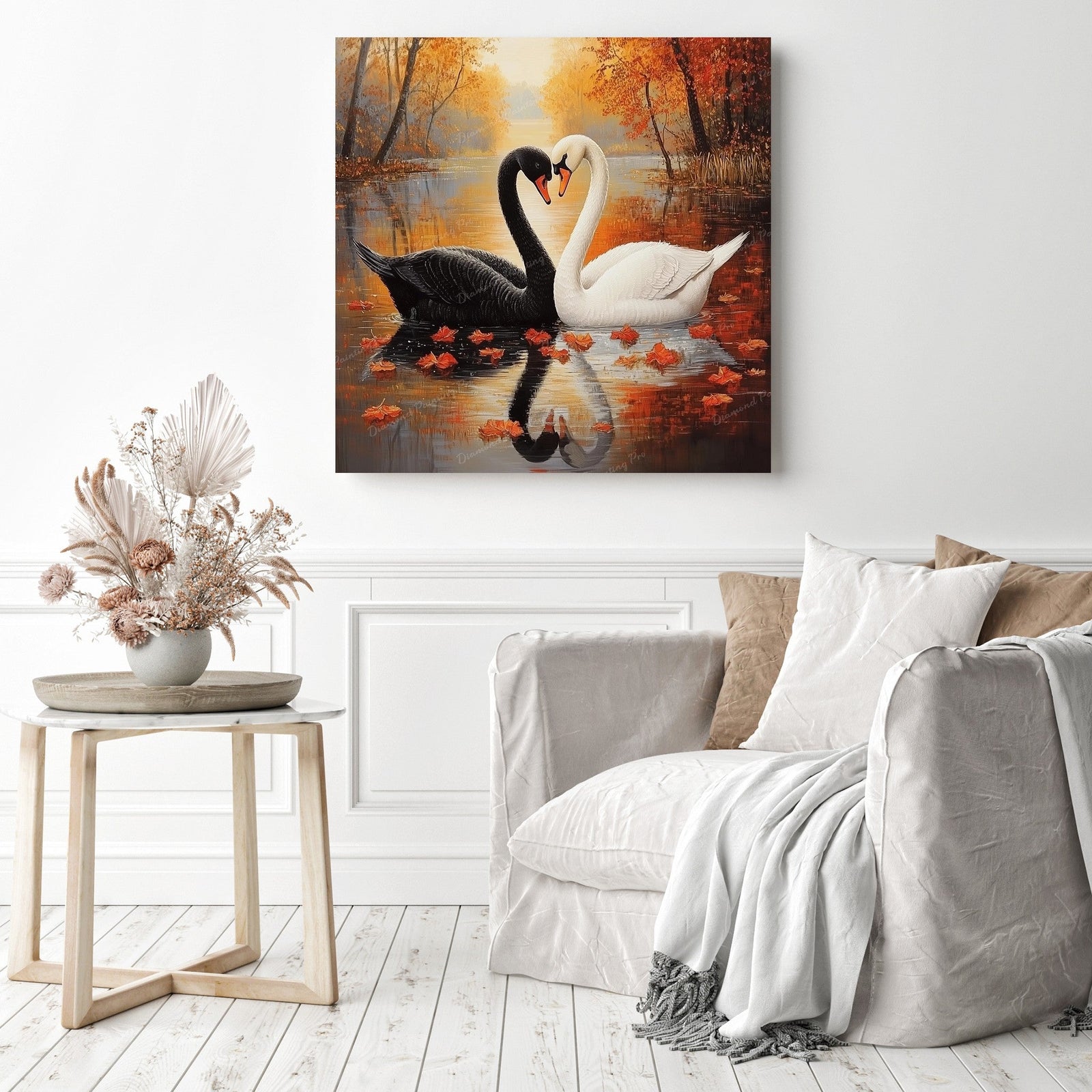 Autumn Swan Love Diamond Painting as Home Decor