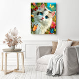 Azure Kitty Gazes Diamond Painting as Home Decor