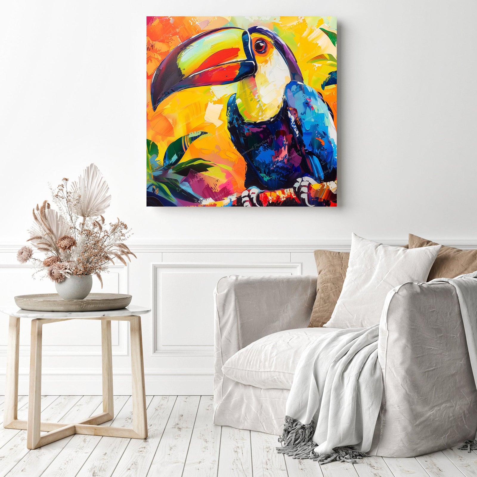 Vibrant Toucan | Diamond Painting Displayed as Home Decor