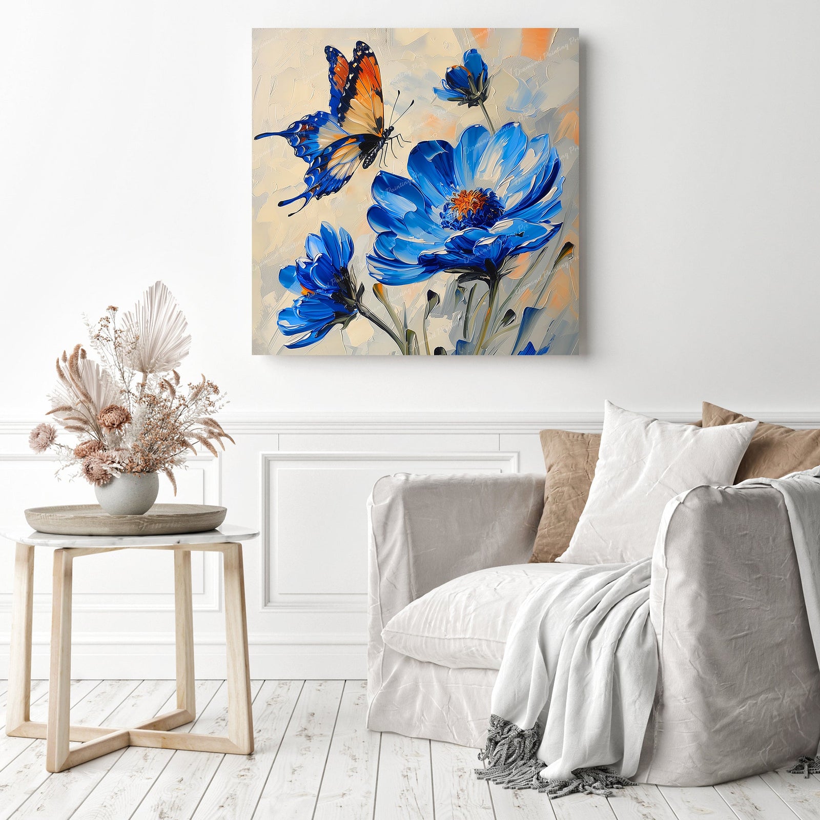 Blue Blossom Beauty | Diamond Painting Displayed as Home Decor