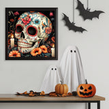 Candlelit Skulls | Diamond Painting Displayed as Home Decor