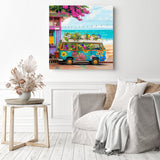 Seaside Minivan Trip | Diamond Painting Displayed as Home Decor