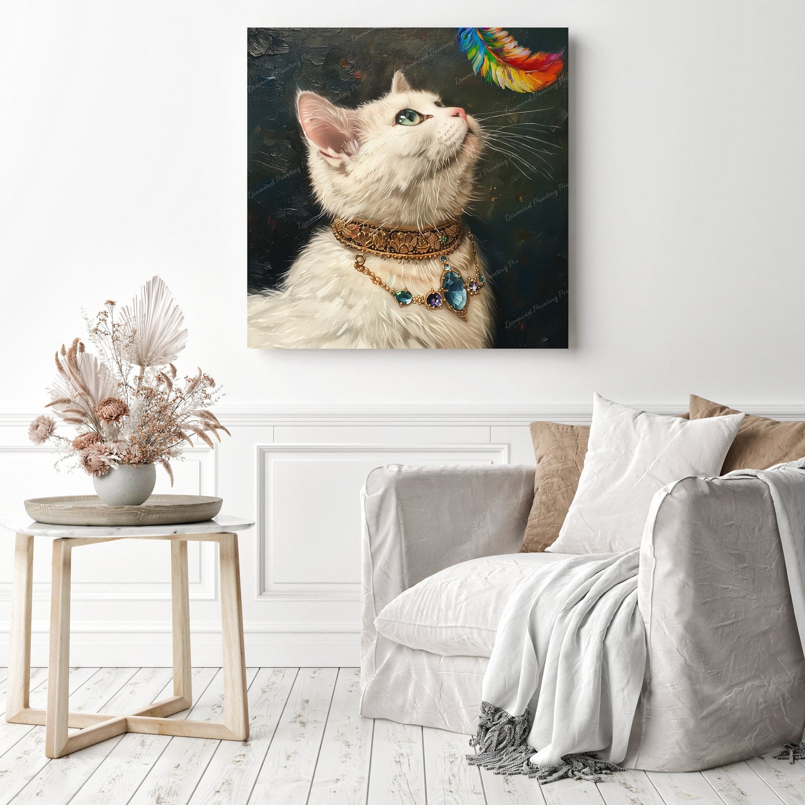 Royal Cat Gaze | Diamond Painting Displayed as Home Decor