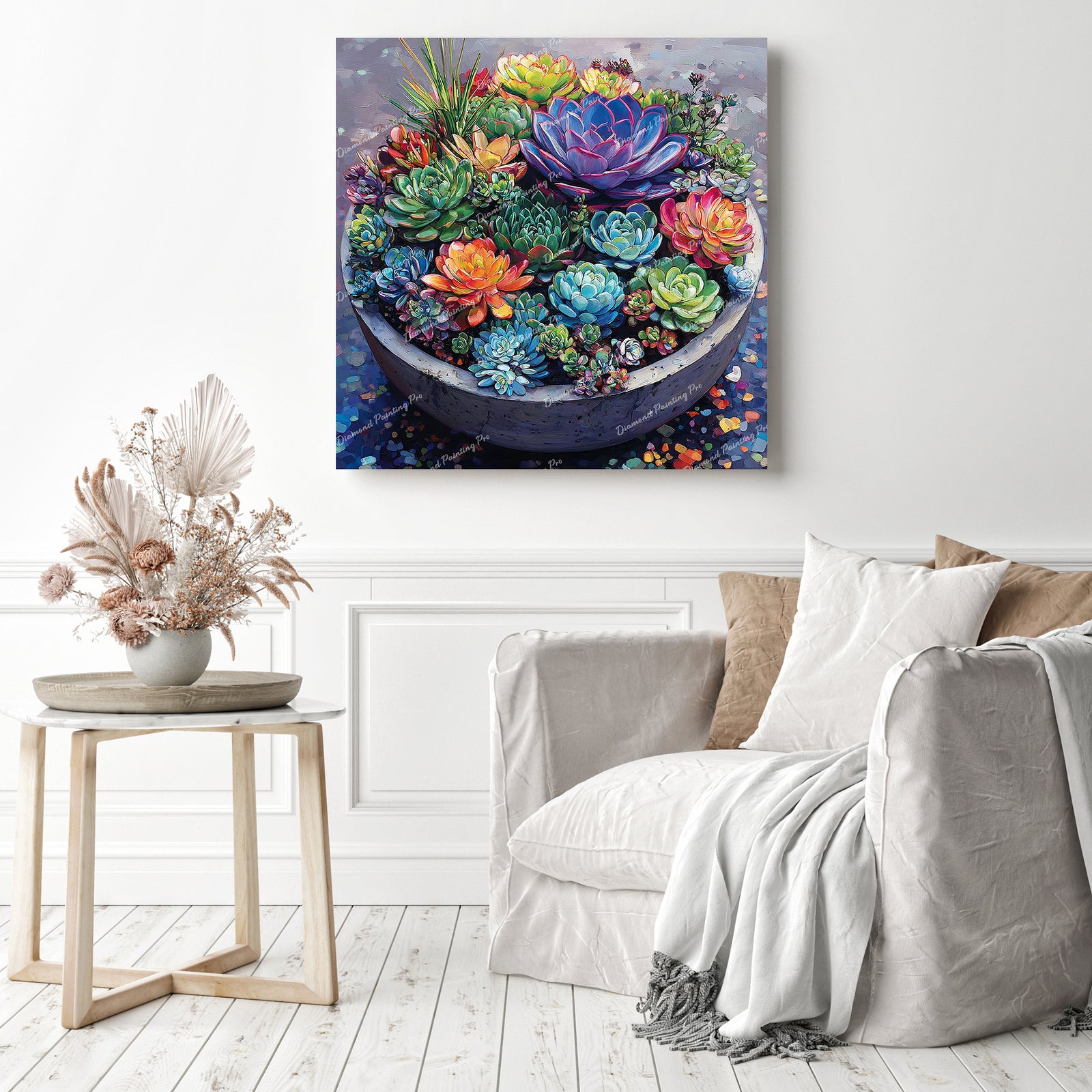 Colorful Succulent Bowl Diamond Painting as Home Decor