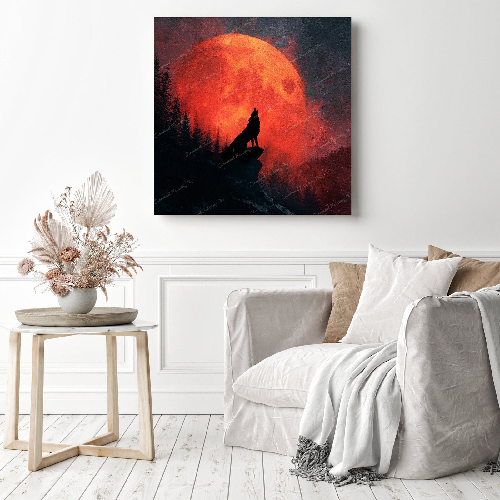 Crimson Howl Diamond Painting as Home Decor
