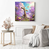 Cross and Lavender Clouds Diamond Painting as Home Decor