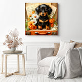 Dachshund and Daisies Diamond Painting as Home Decor