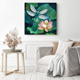 Dragonfly and Waterlily Diamond Painting as Home Decor