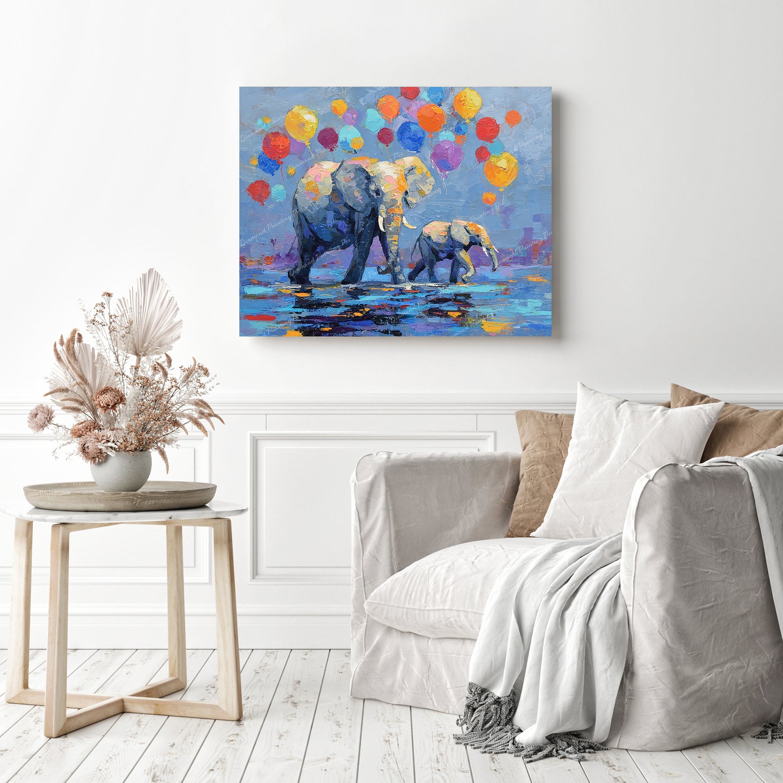 Elephants and Balloons Diamond Painting as Home Decor