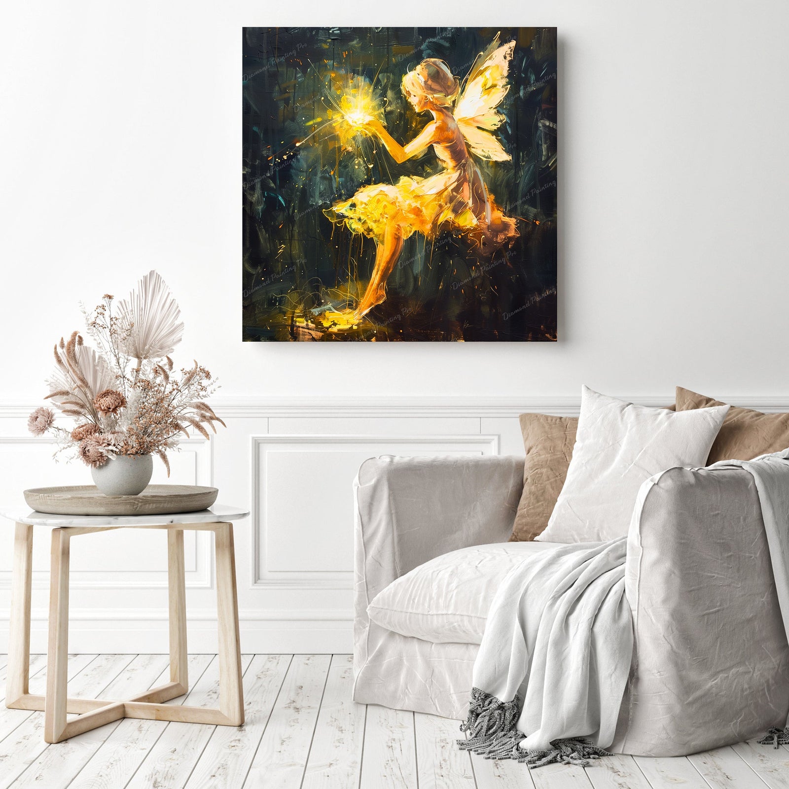 Fairy's Radiant Touch | Diamond Painting Displayed as Home Decor