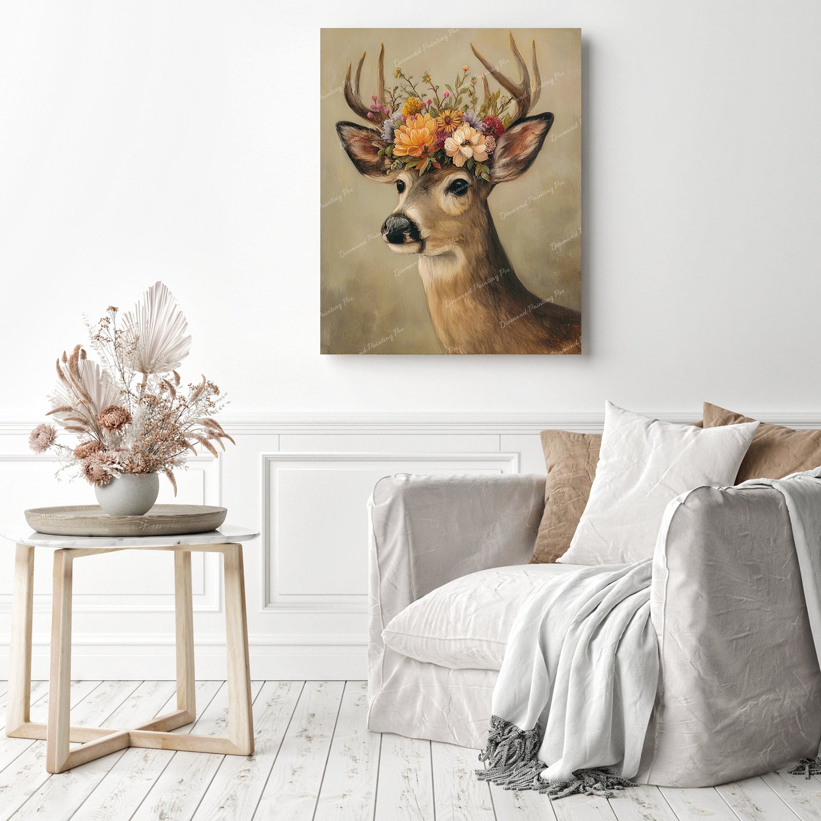 Floral Antler Diamond Painting as Home Decor
