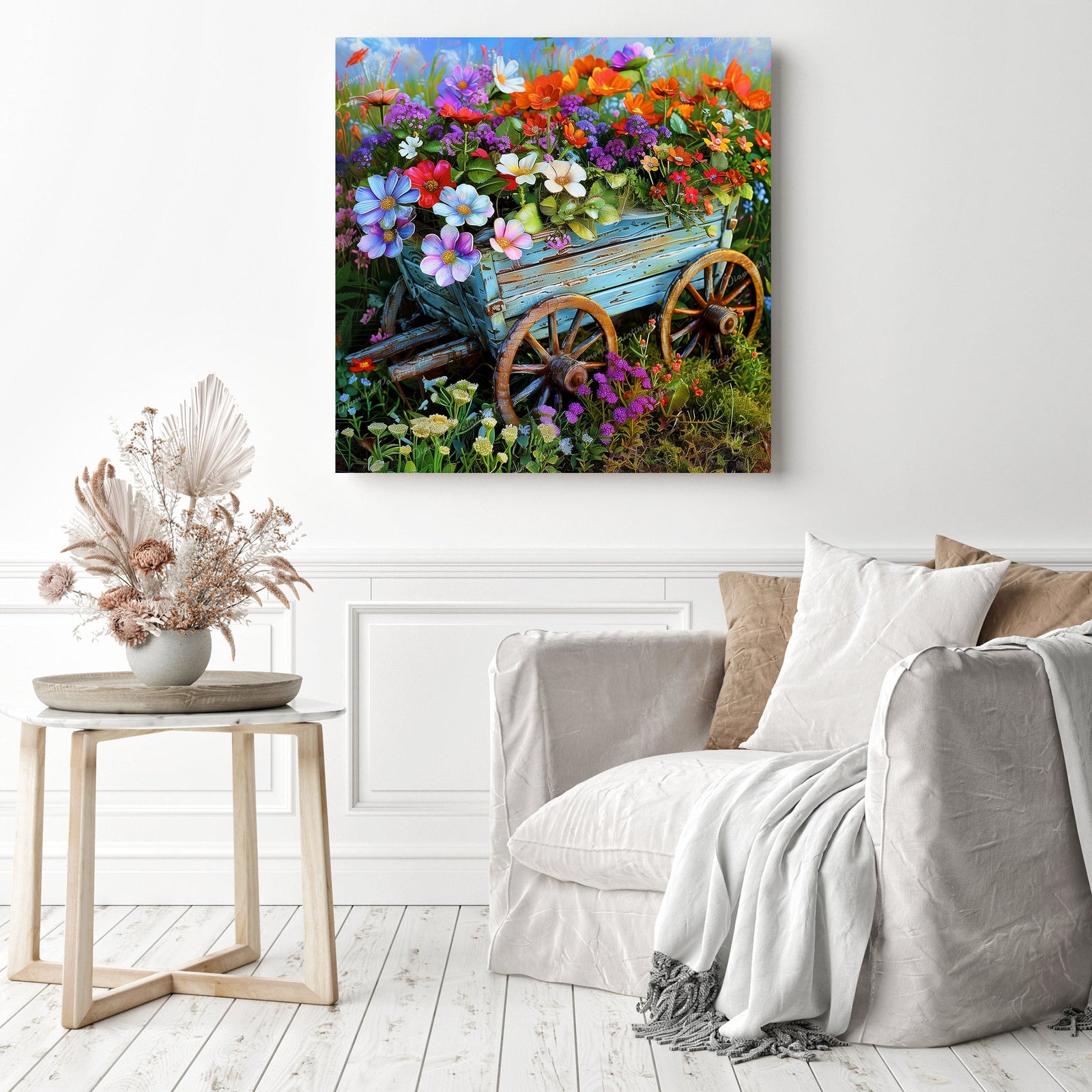 Flower Wagon | Diamond Painting Displayed as Home Decor