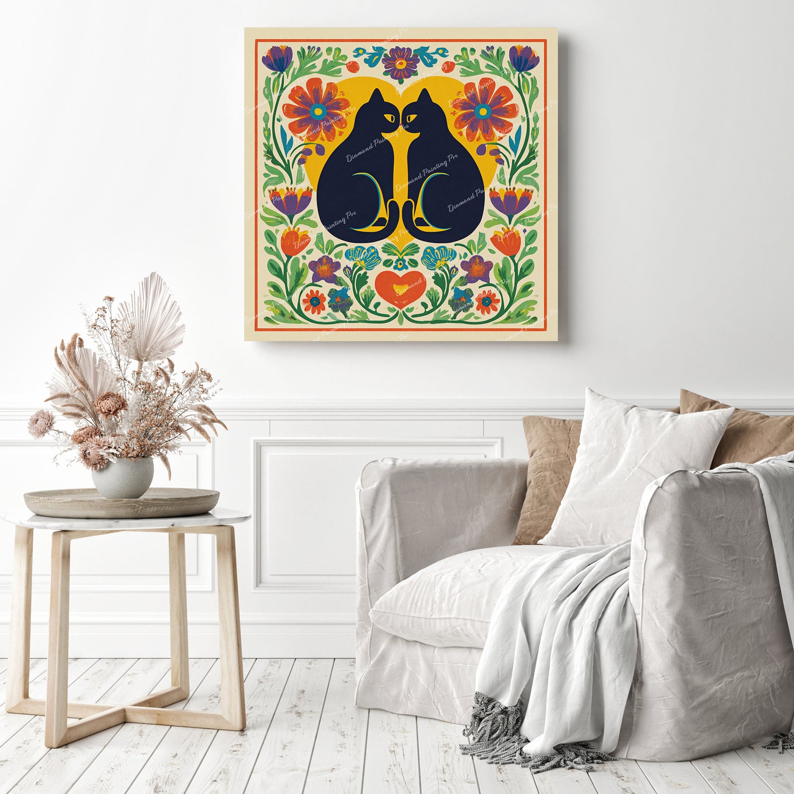 Folk Art Black Cats Diamond Painting as Home Decor