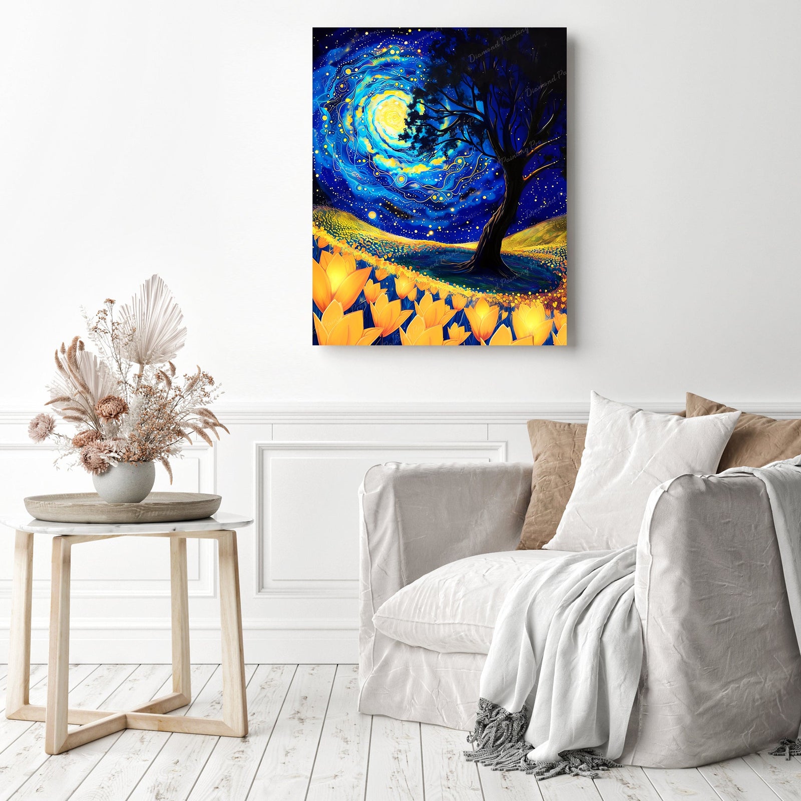 Galaxy Tulips | Diamond Painting Displayed as Home Decor