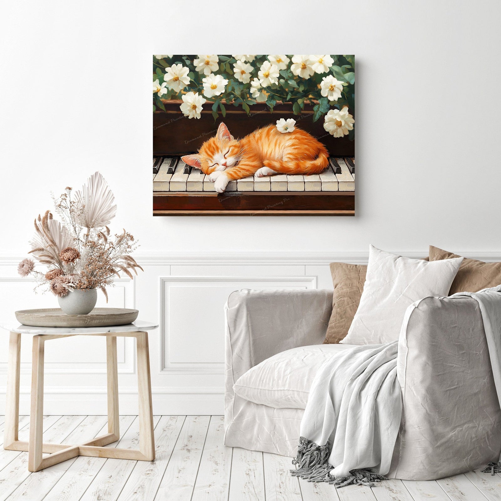 Ginger Cat and Flowers Diamond Painting as Home Decor