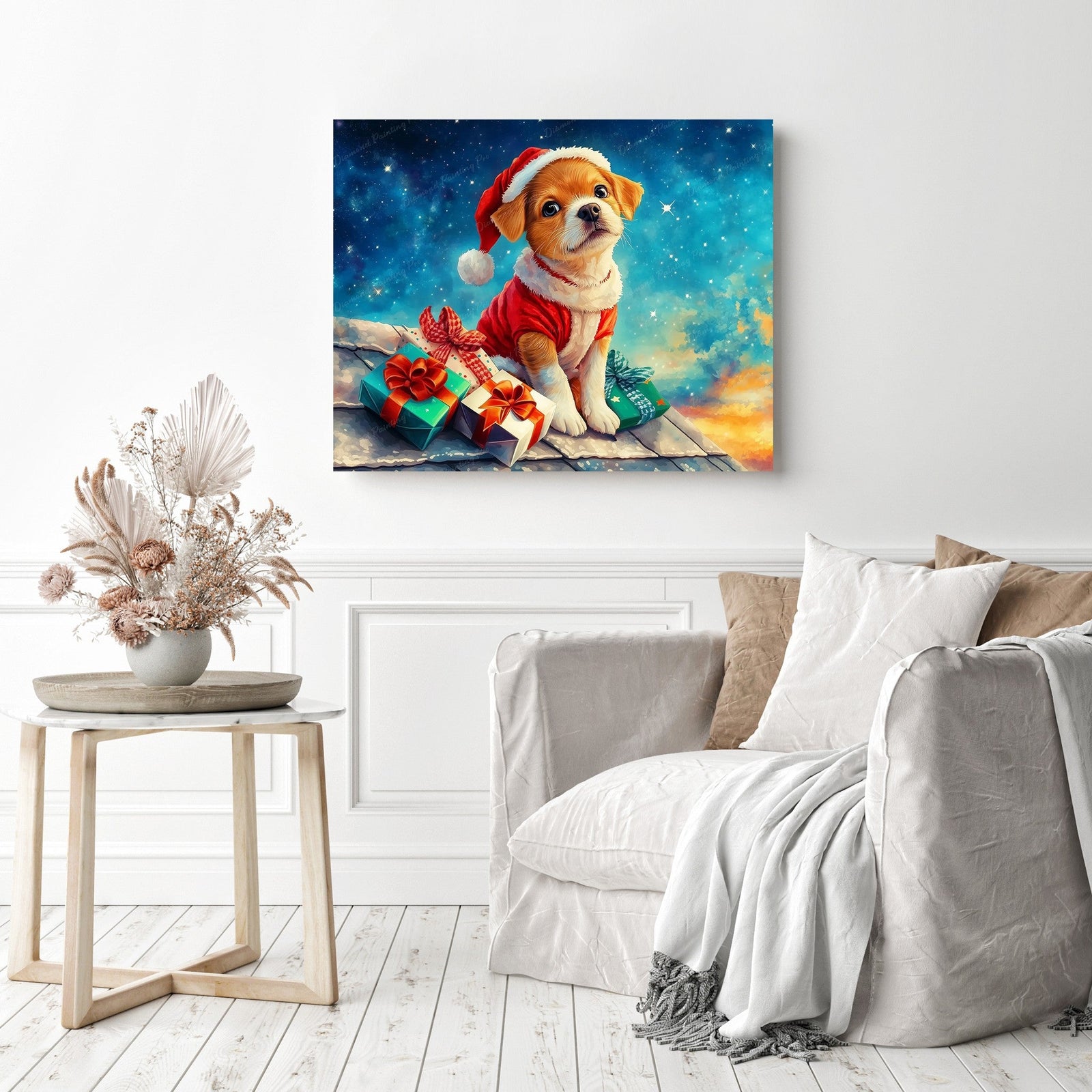 Happy Holiday Pup Diamond Painting as Home Decor