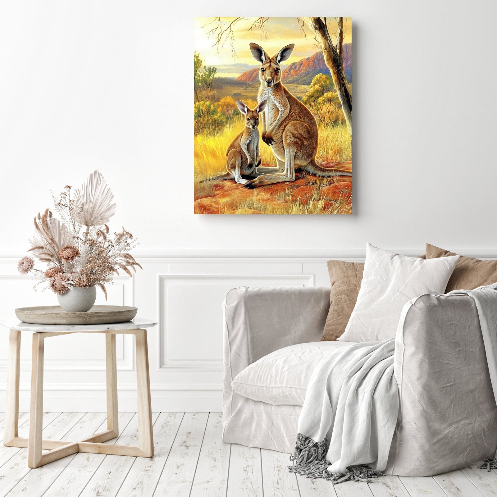 Kangaroo's Outback Adventure | Diamond Painting Displayed as Home Decor